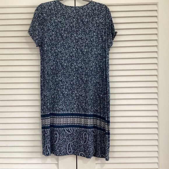 J Jill Dress Blue Floral/Paisley Dress Size M Short Sleeve Stretch Casual Cottag - Picture 3 of 11